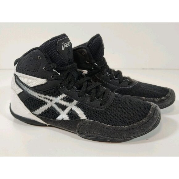 Asics Matflex 6 Wrestling Shoes Kids Youth 4 Boxing Black White Silver 1084A007 - Picture 1 of 12